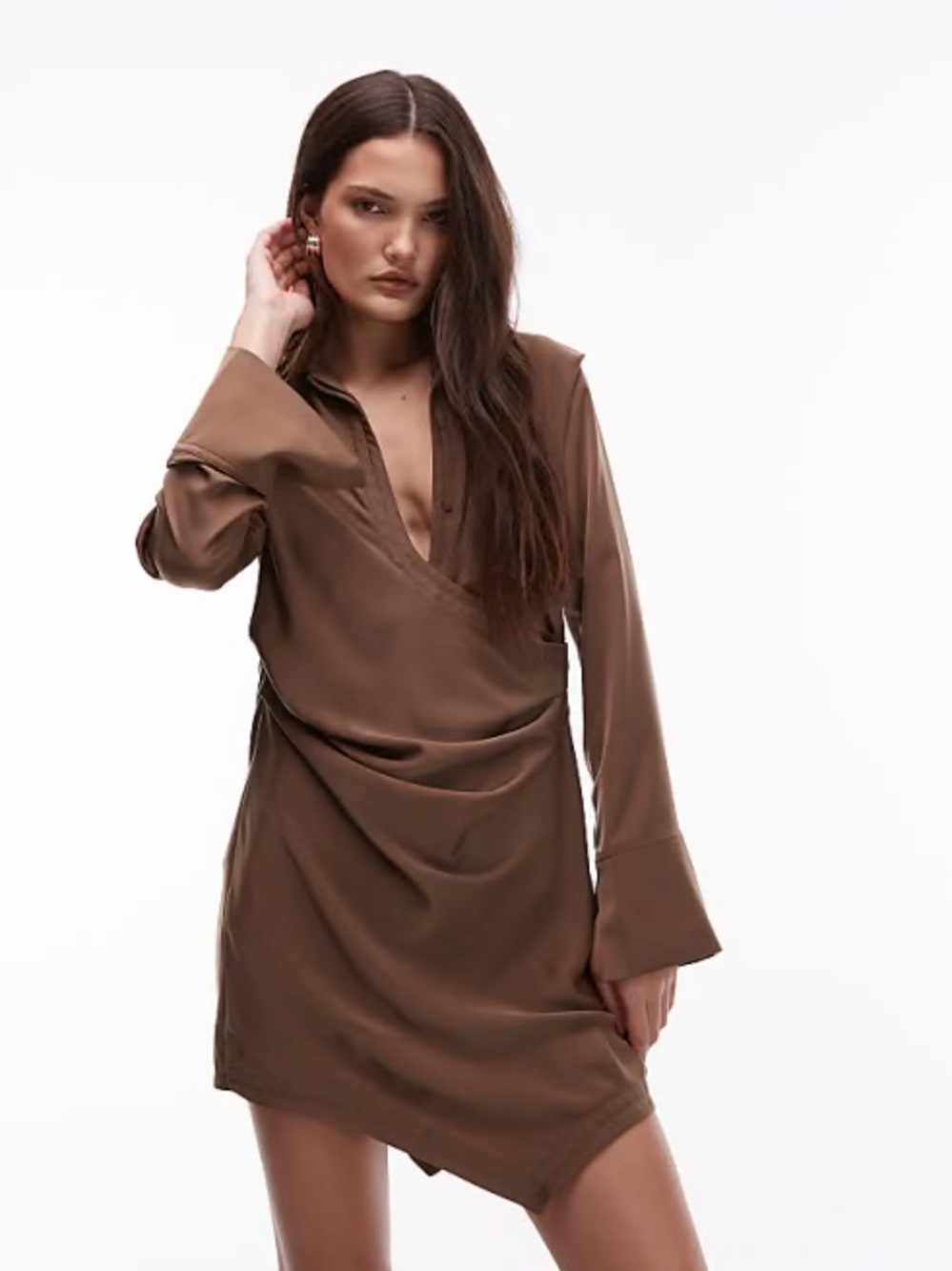 All Saints Brown Satin Mini Dress